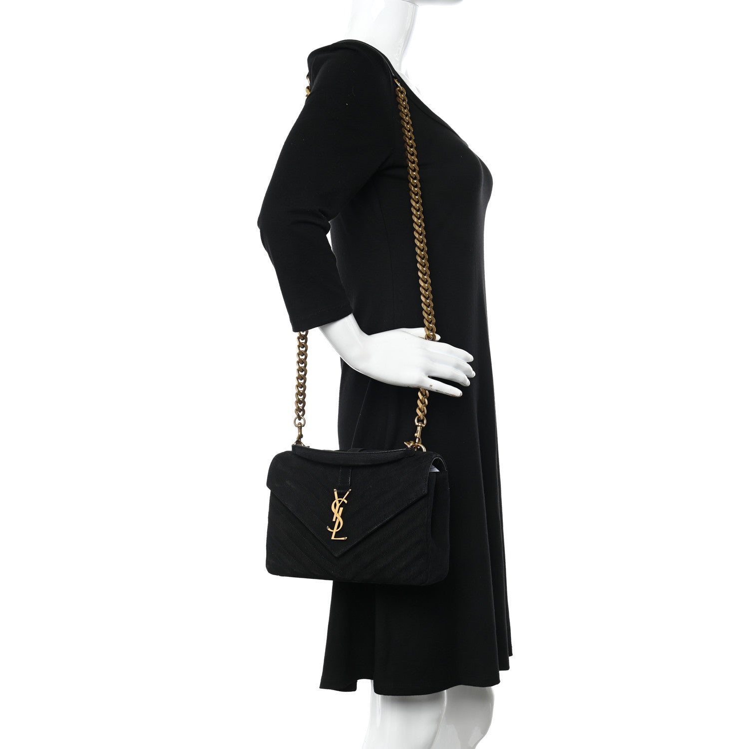 Saint Laurent Corduroy Matelasse Chevron Monogram Medium College Bag Softy Black 2 of 15