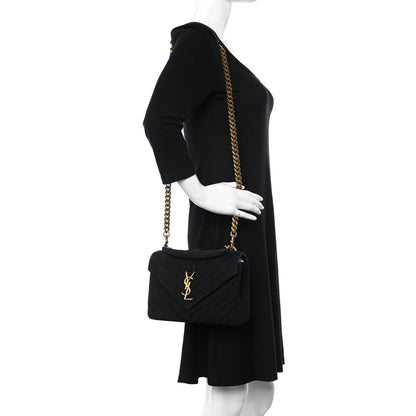 Saint Laurent Corduroy Matelasse Chevron Monogram Medium College Bag Softy Black 2 of 15