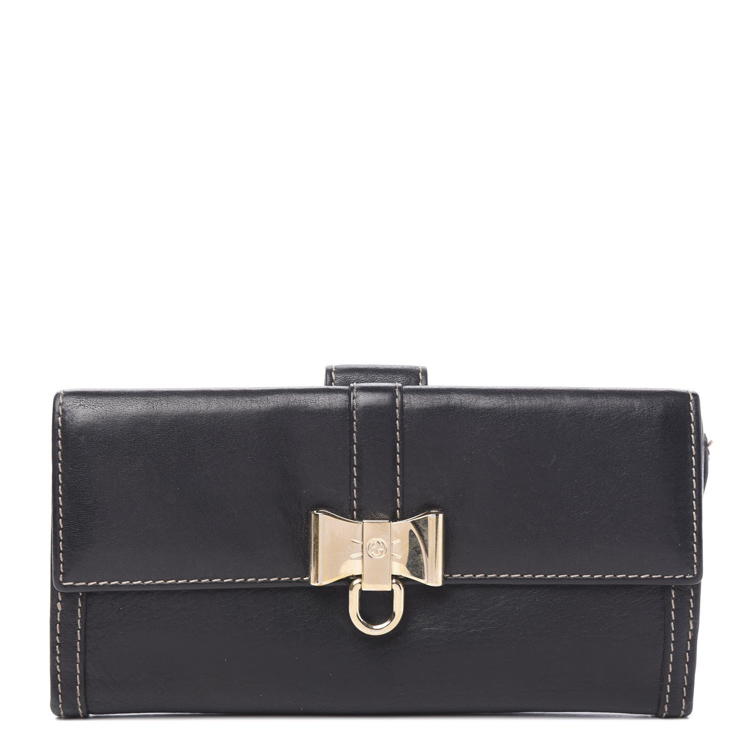 Gucci Calfskin Interlocking G Continental Bow Wallet Black 1 of 7