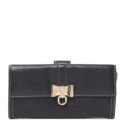 Gucci Calfskin Interlocking G Continental Bow Wallet Black 1 of 7