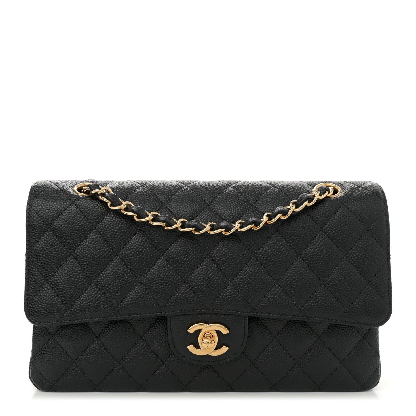 Caviar Quilted Medium Double Flap Black