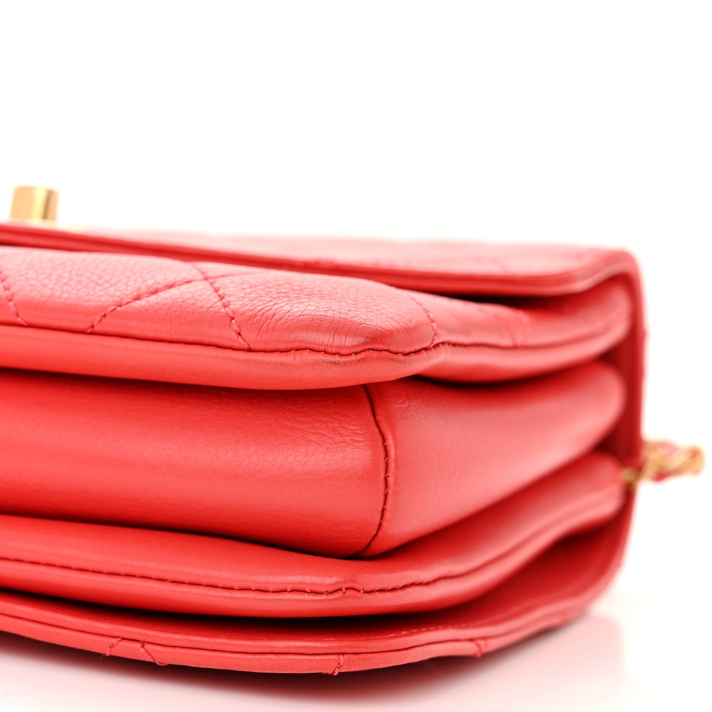 Calfskin Quilted Metal Small Top Handle Envelope Flap Red