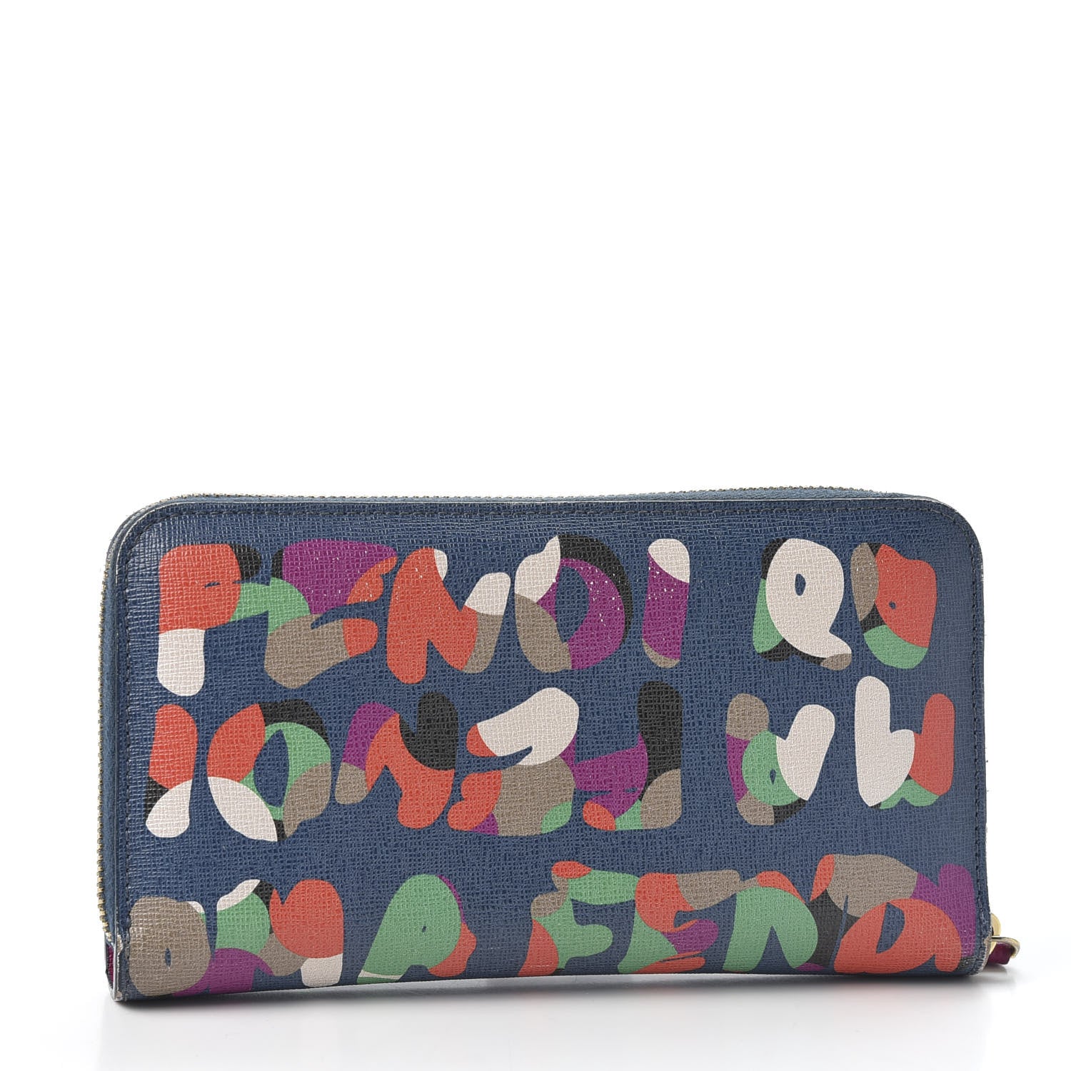 Fendi Vitello Elite Fendi Roma Simply Zip Around Wallet Cobalt Multicolor 2 of 11