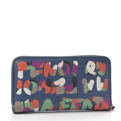 Fendi Vitello Elite Fendi Roma Simply Zip Around Wallet Cobalt Multicolor 2 of 11