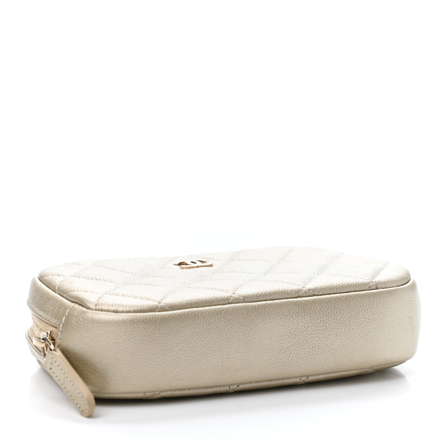 Metallic Caviar Quilted Small Curvy Pouch Cosmetic Case Gold