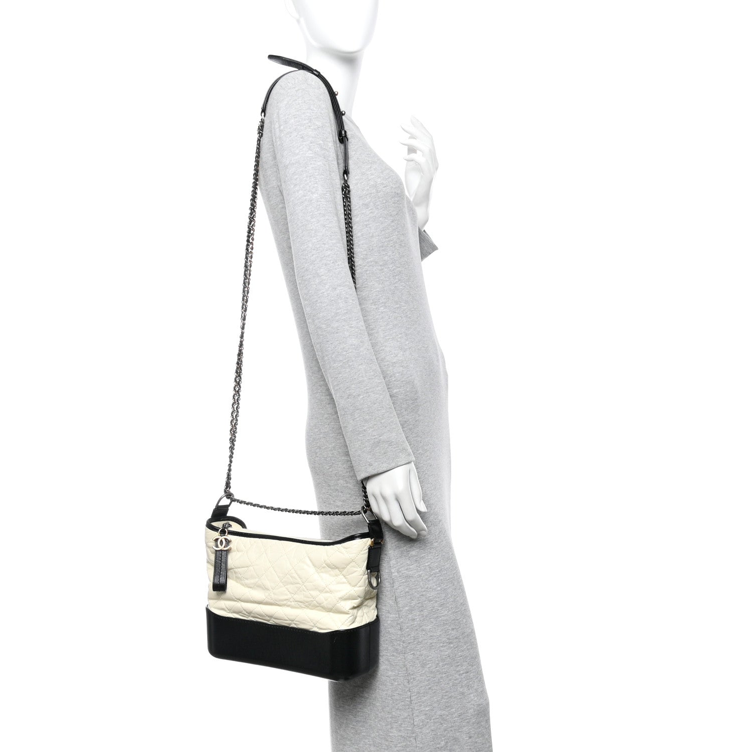 Chanel Aged Calfskin Quilted Medium Gabrielle Hobo Black White 2 of 10