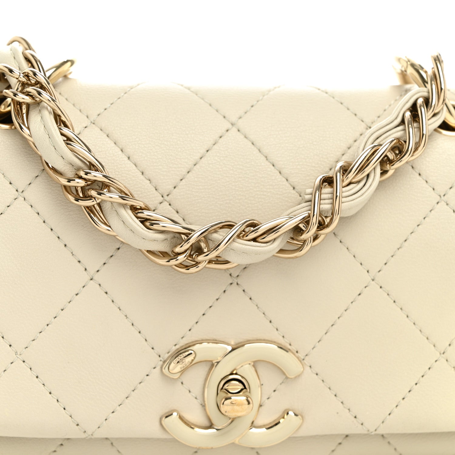 Chanel Lambskin Quilted Medium Twist Chain Flap Light Beige 8 of 10