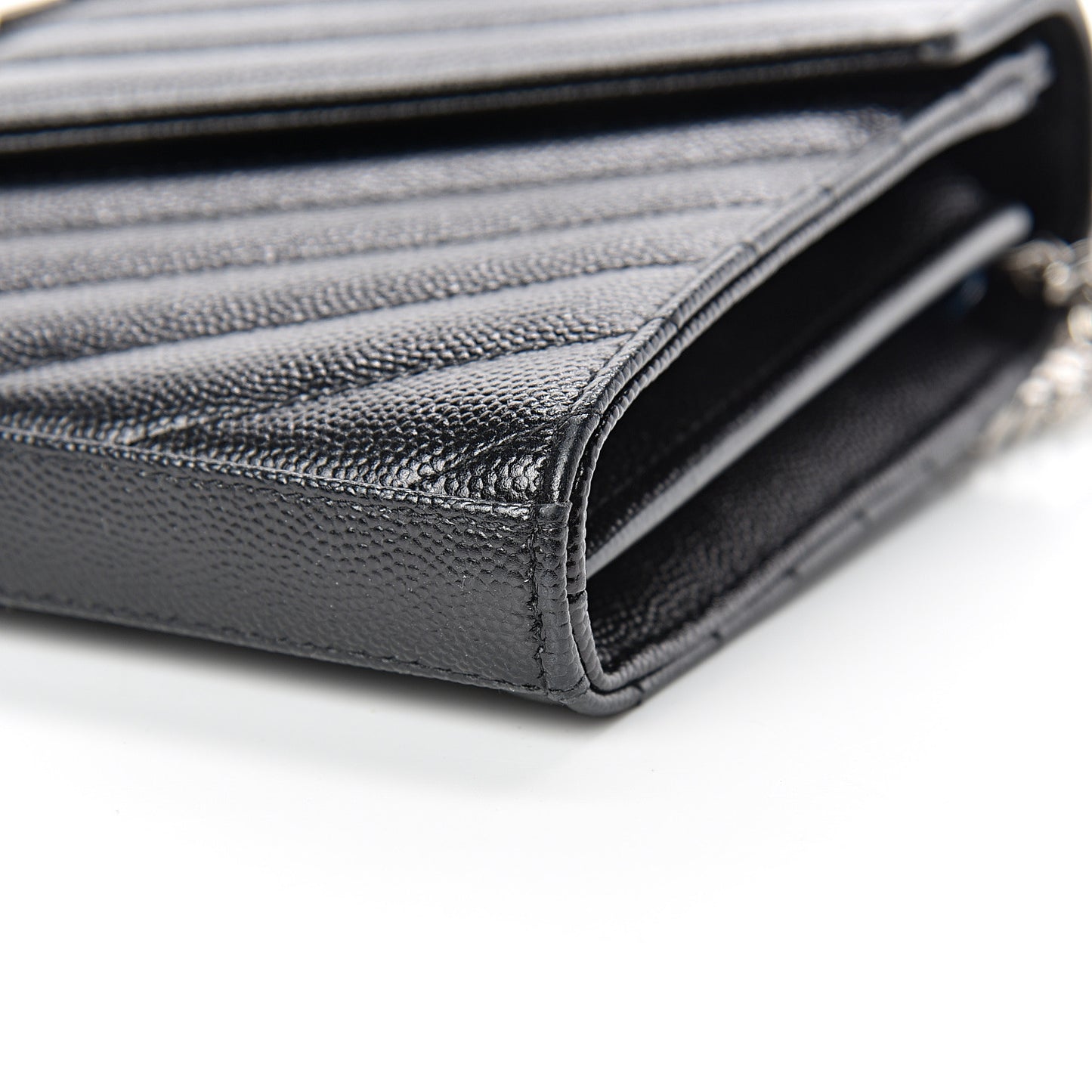 Grain De Poudre Matelasse Chevron Monogram Chain Wallet Black