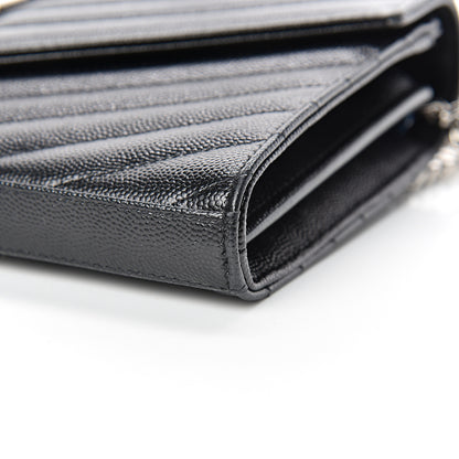 Saint Laurent Grain De Poudre Matelasse Chevron Monogram Chain Wallet Black 9 of 10