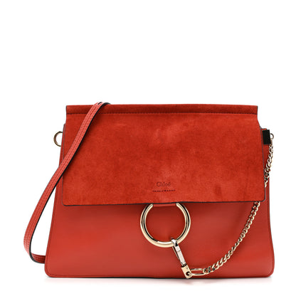 Chloe Calfskin Suede Medium Faye Shoulder Bag Sepia Red 1 of 12