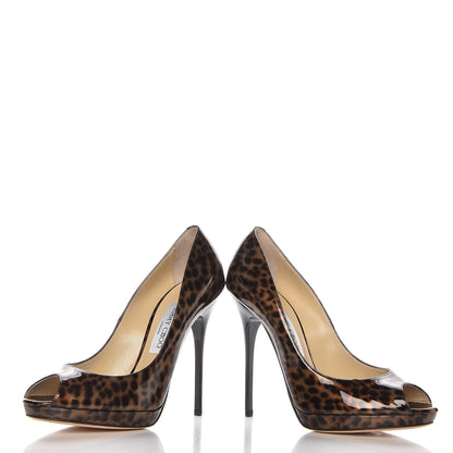 Jimmy Choo Patent Leopard Print Quiet Peep Toe Pumps 38.5 4 of 9