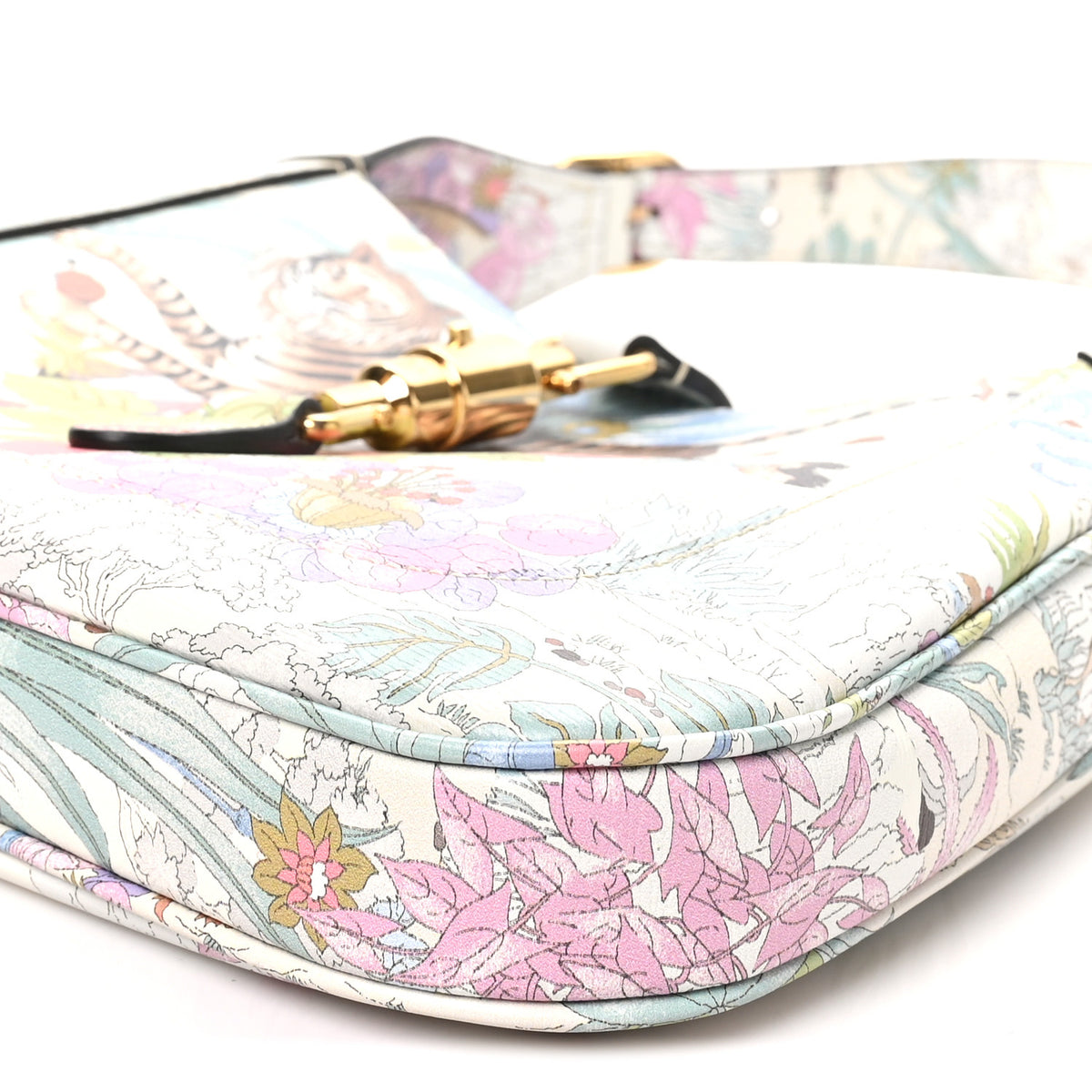 Gucci New Shangai Calfskin Tiger Savanah Small Jackie 1961 Hobo Chalky White Multicolor 9 of 9