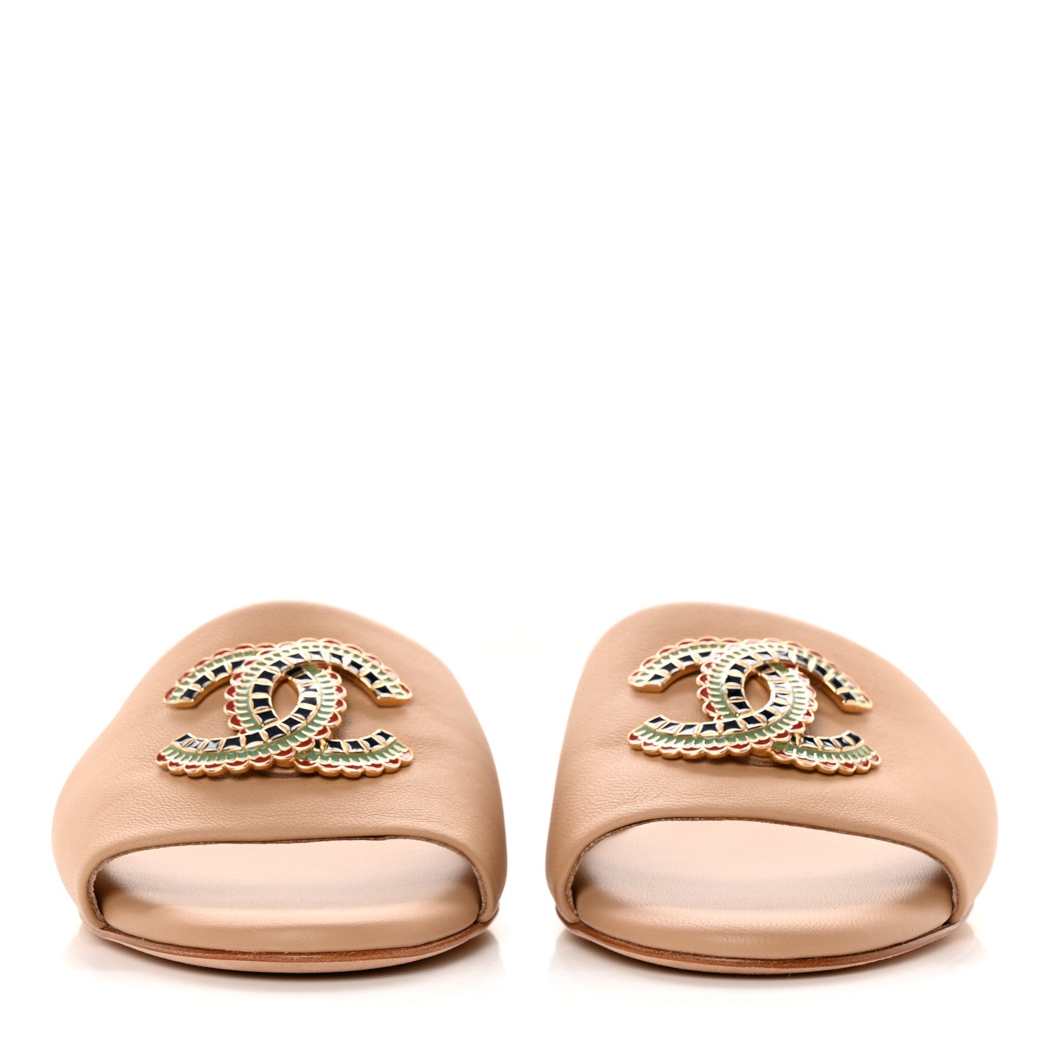 Chanel Lambskin Enamel CC Mules Sandals 39 Beige 2 of 11