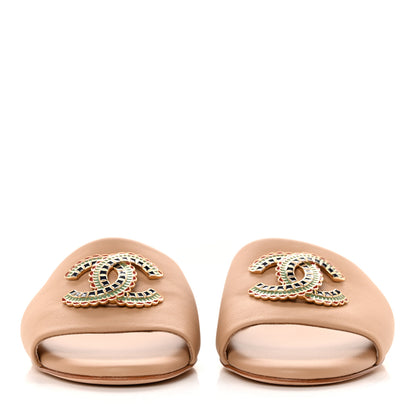 Chanel Lambskin Enamel CC Mules Sandals 39 Beige 2 of 11