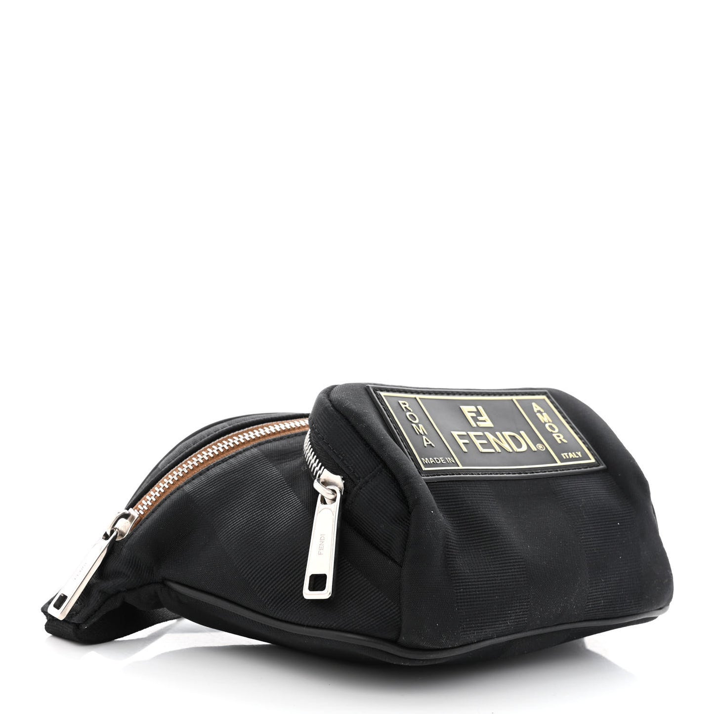 Nylon Vitello Century Pequin Logo Plate Pocket Belt Bag Black