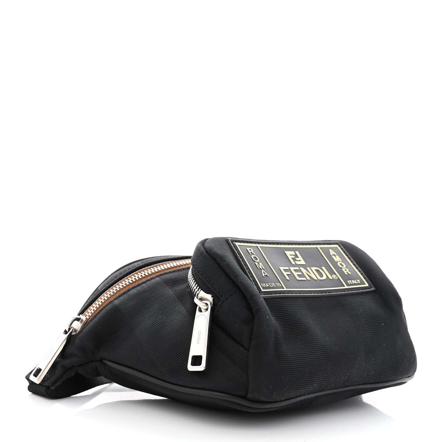 Fendi Nylon Vitello Century Pequin Logo Plate Pocket Belt Bag Black 4 of 10