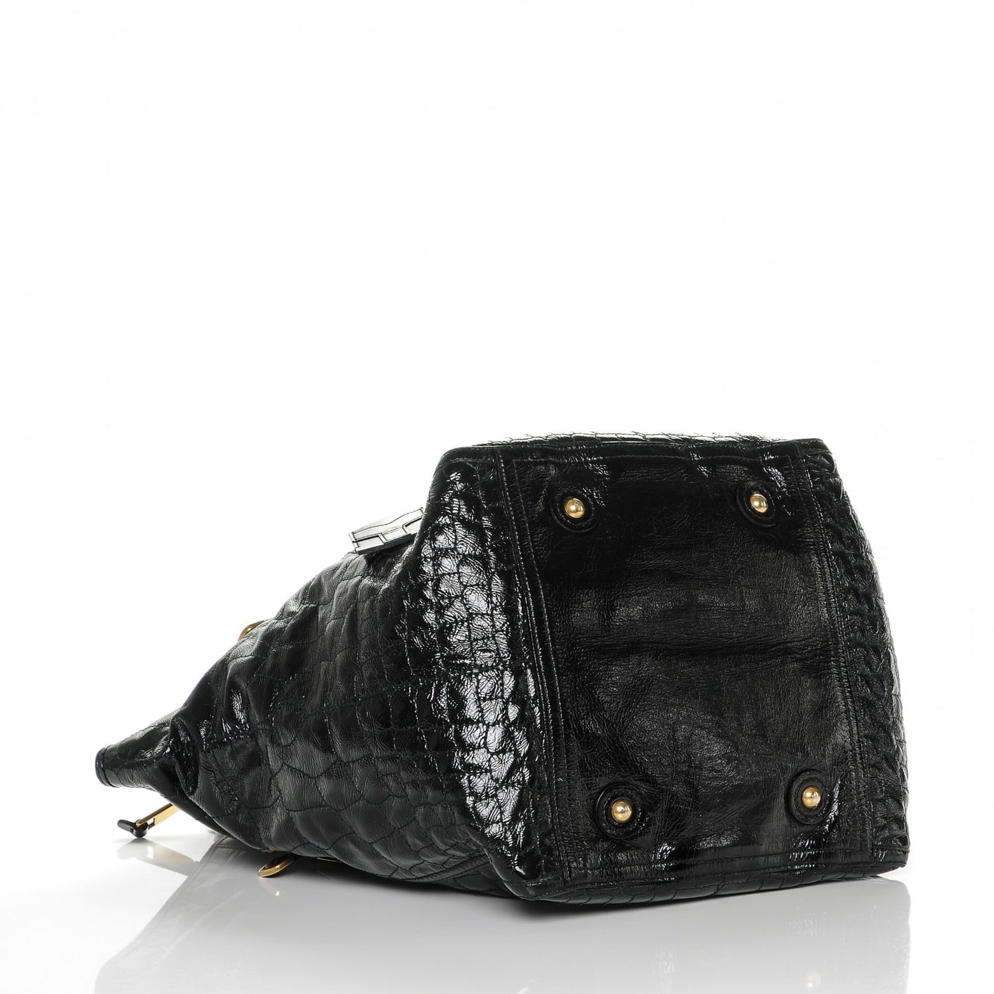 Patent Crocodile Embossed Medium Downtown Tote Black