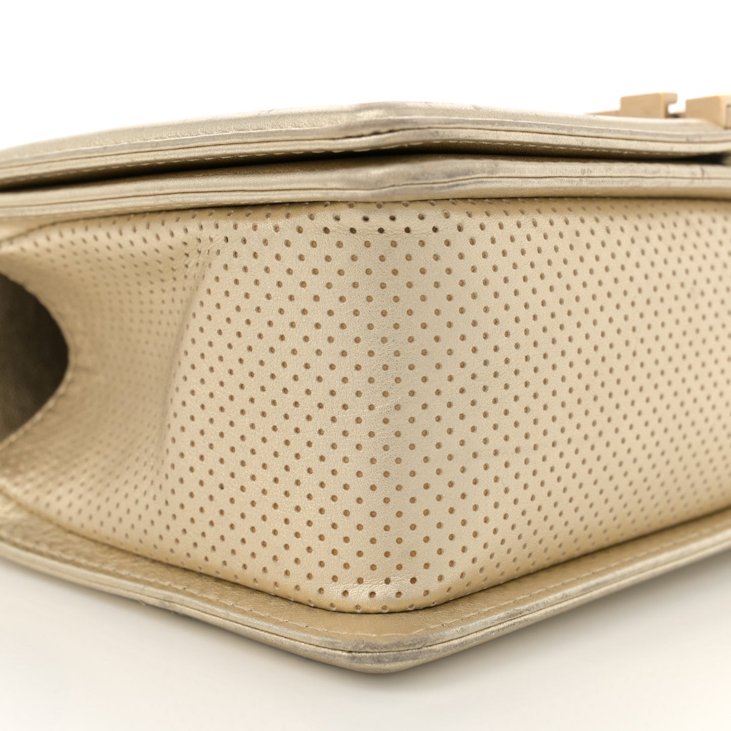 Metallic Perforated Lambskin Quilted Medium Boy Flap Gold