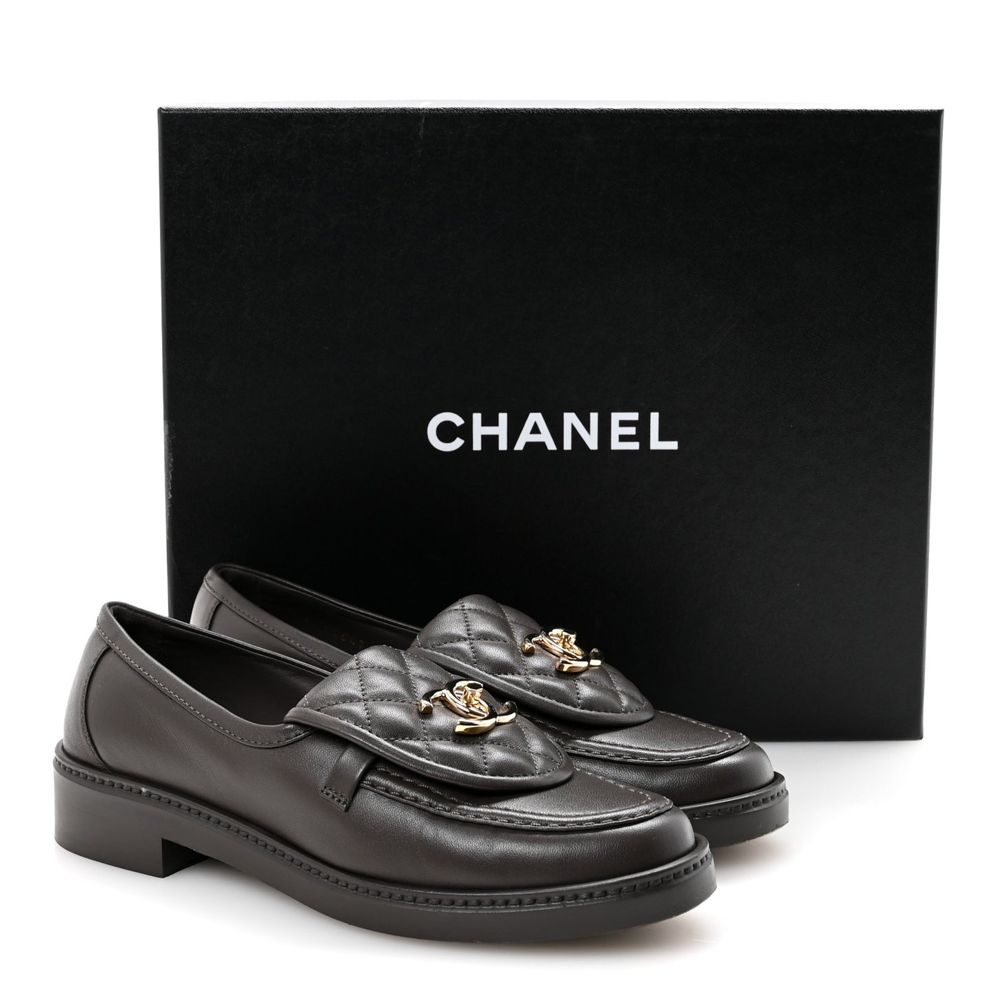 Lambskin Quilted CC Turnlock Loafers 36 Dark Brown