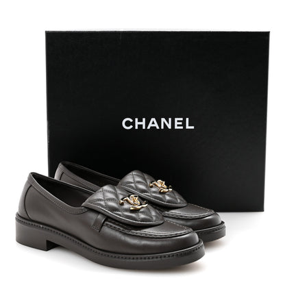 Chanel Lambskin Quilted CC Turnlock Loafers 36 Dark Brown 10 of 10