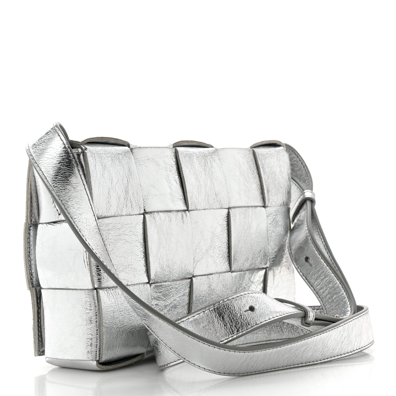 Bottega Veneta Metallic Lambskin Maxi Intrecciato Cassette Crossbody Bag Silver 3 of 10