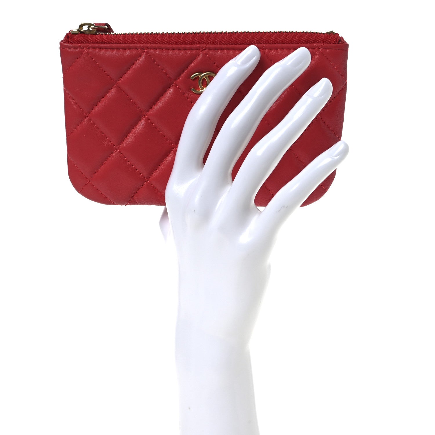 Chanel Lambskin Quilted Small Cosmetic Case Red 2 of 9