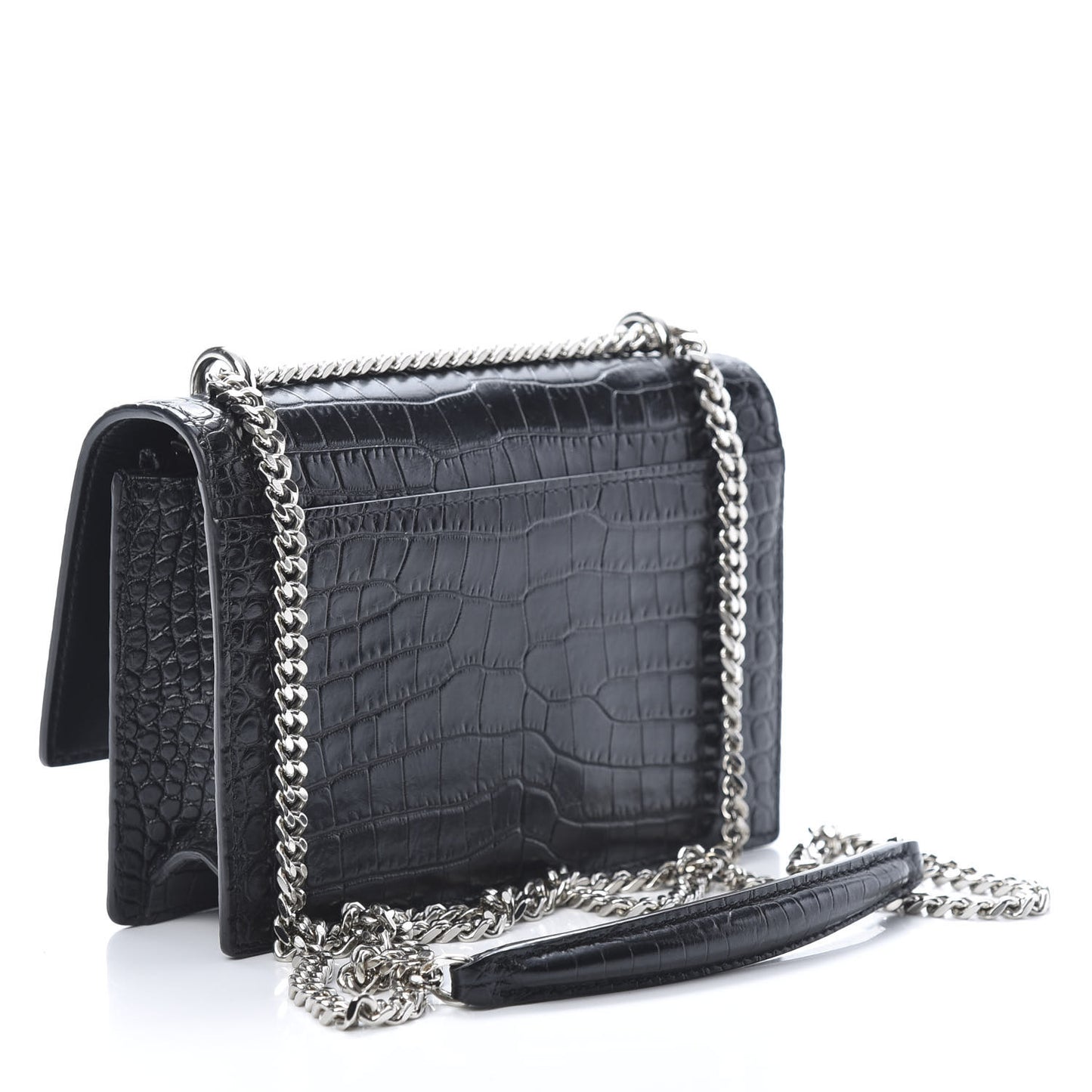 Calfskin Crocodile Embossed Monogram Sunset Chain Wallet Black