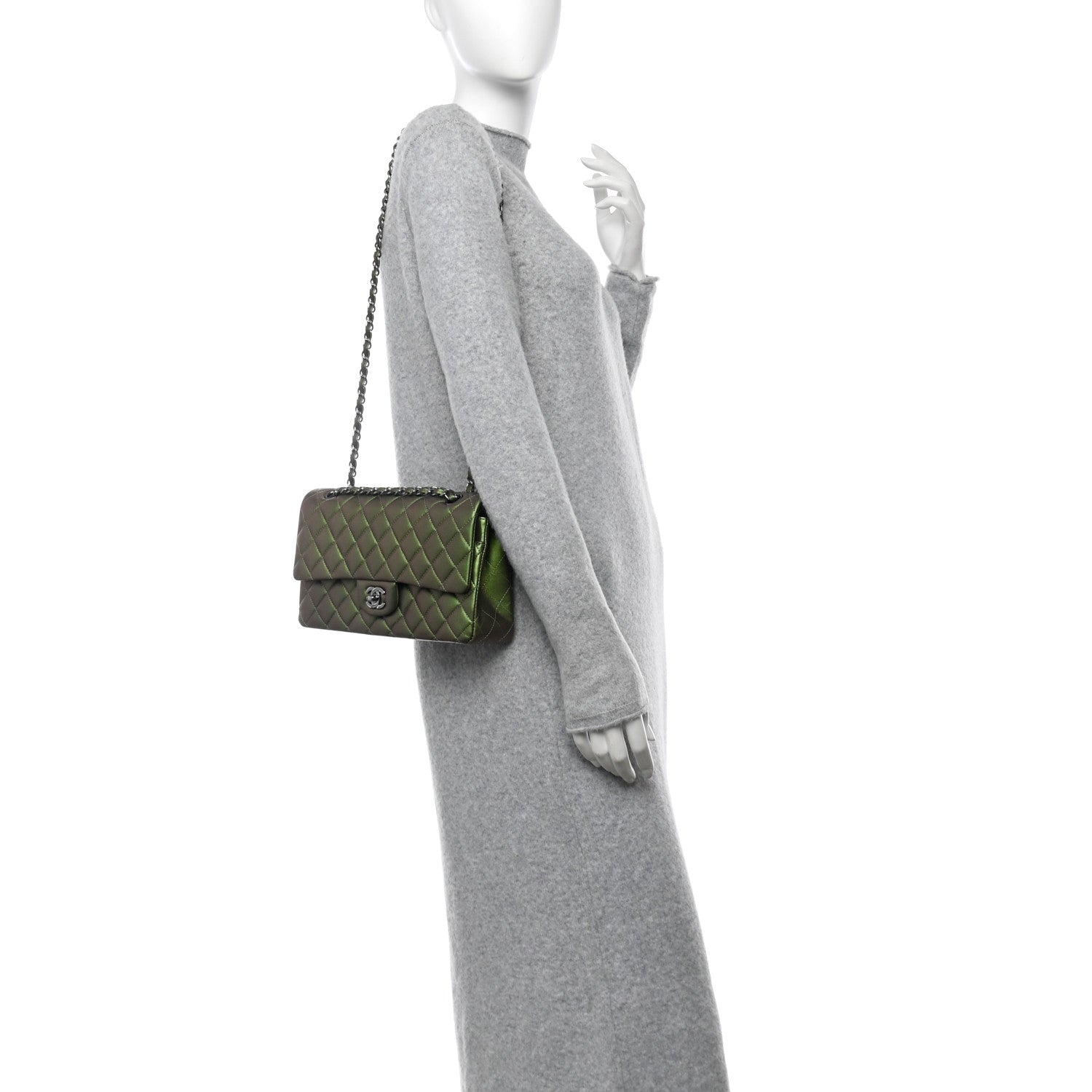 Chanel Iridescent Lambskin Quilted Medium Double Flap Green 2 of 13