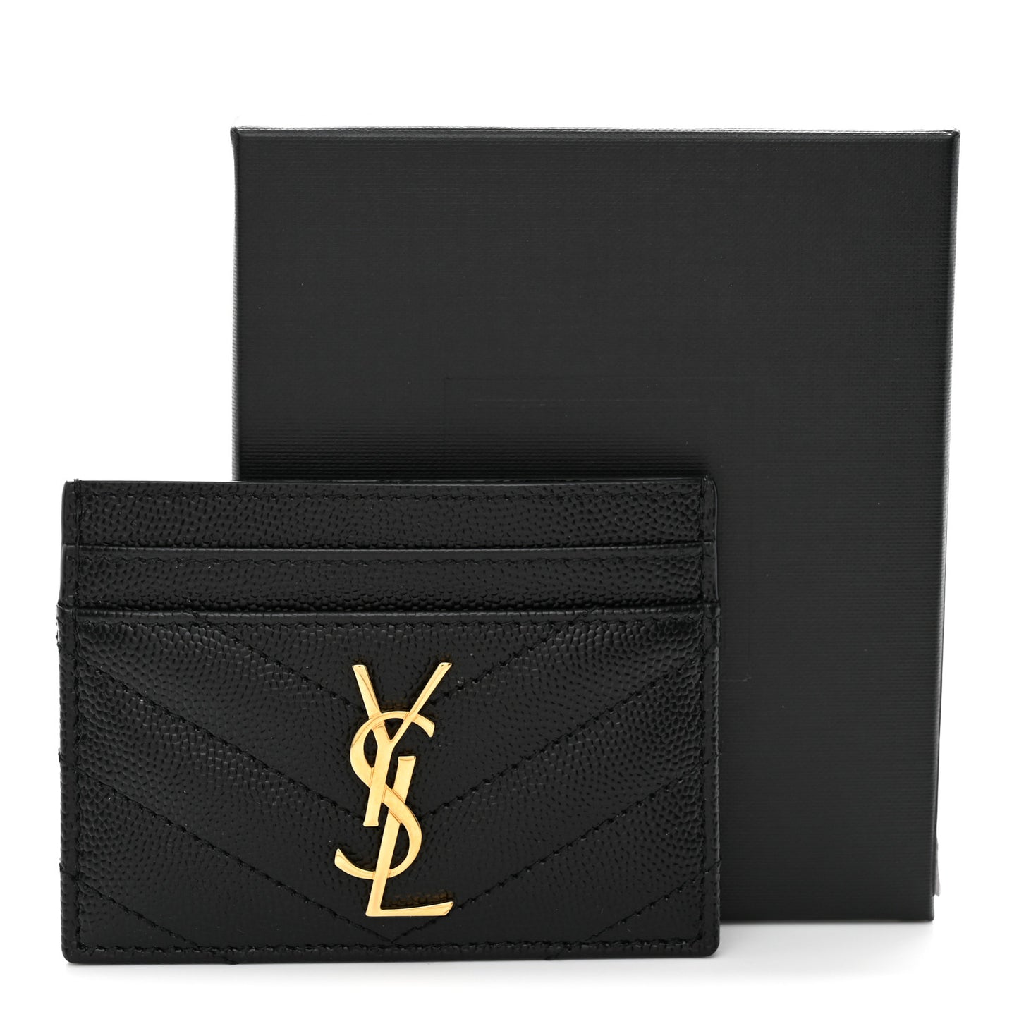 Grain De Poudre Matelasse Chevron Monogram Credit Card Case Black