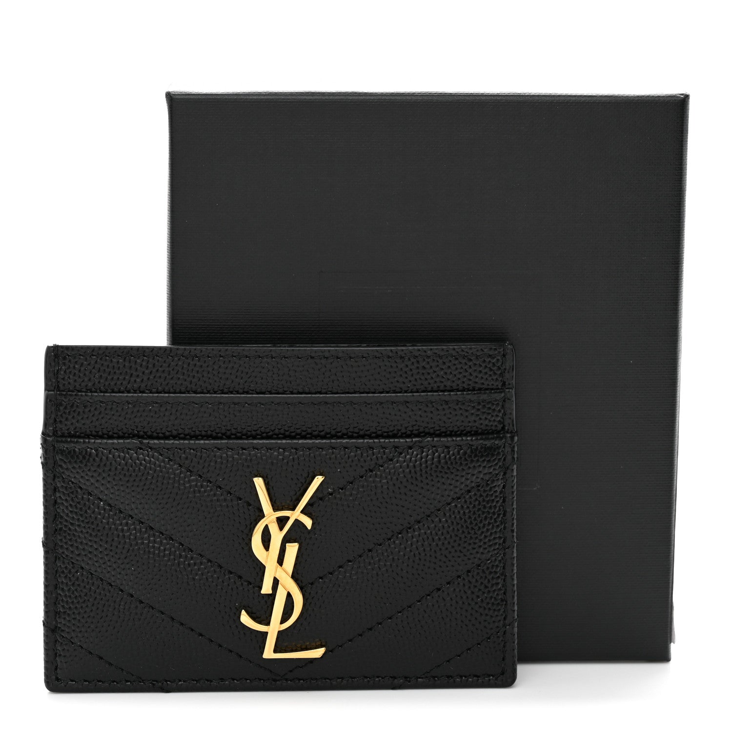 Saint Laurent Grain De Poudre Matelasse Chevron Monogram Credit Card Case Black 8 of 8