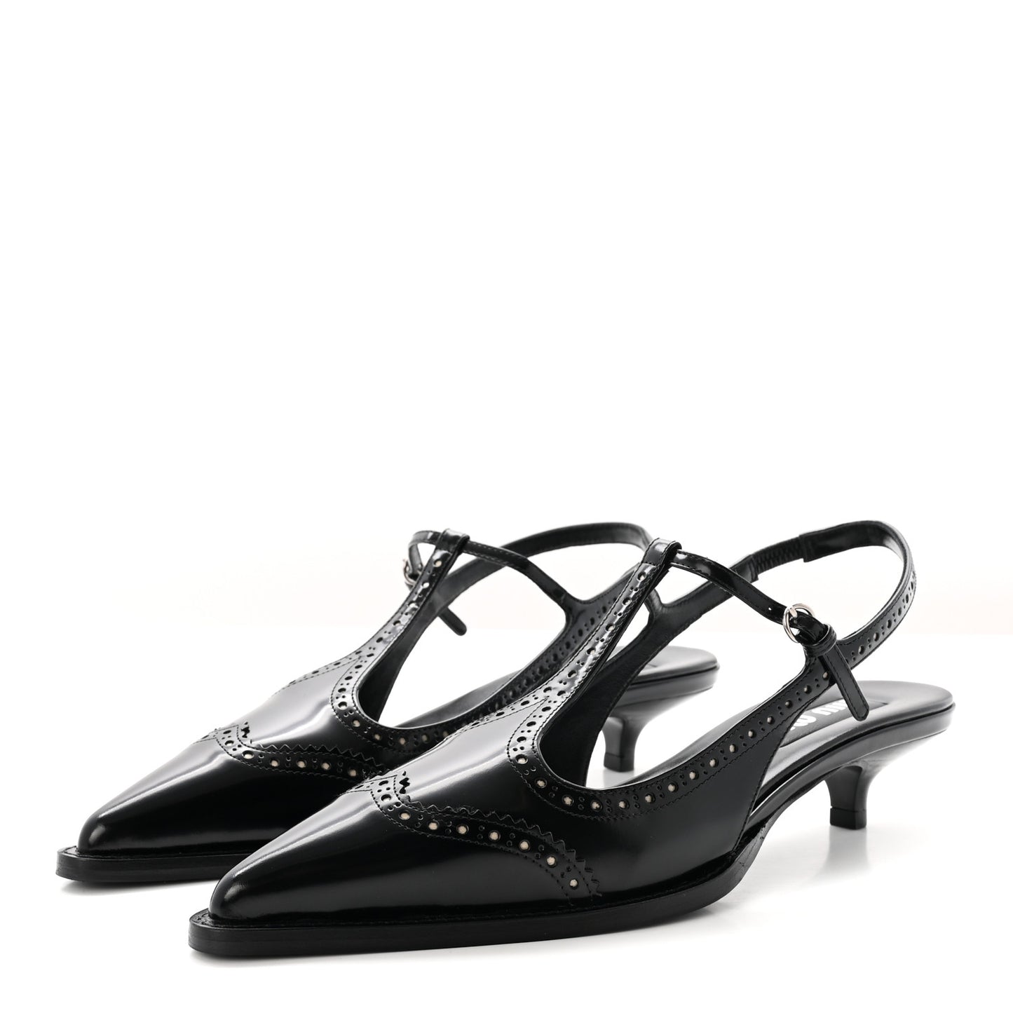 Calfskin Brogue Slingback Pumps 39 Black