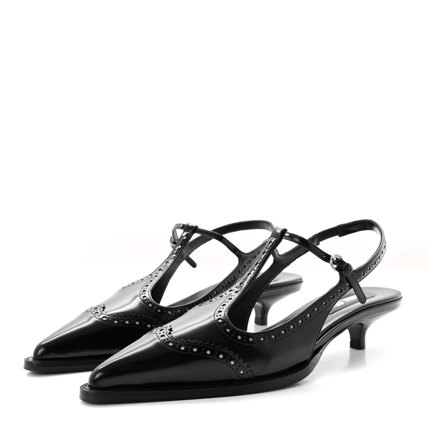 Miu Miu Calfskin Brogue Slingback Pumps 39 Black 4 of 9