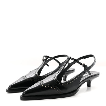 Miu Miu Calfskin Brogue Slingback Pumps 39 Black 4 of 9