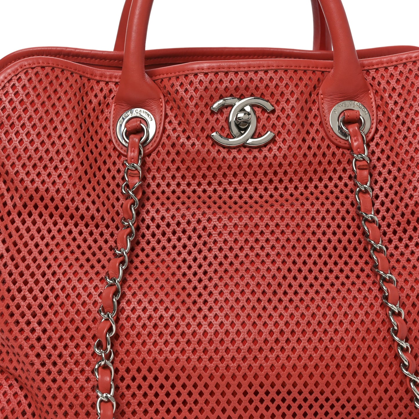 Calfskin Perforated Up In The Air Tote Red