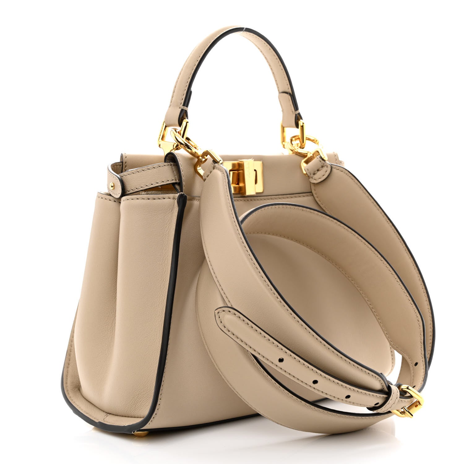 Fendi Vitello Seta Cotton Canvas FF Embroidered Mini Peekaboo Iconic Satchel Nuvola 3 of 10