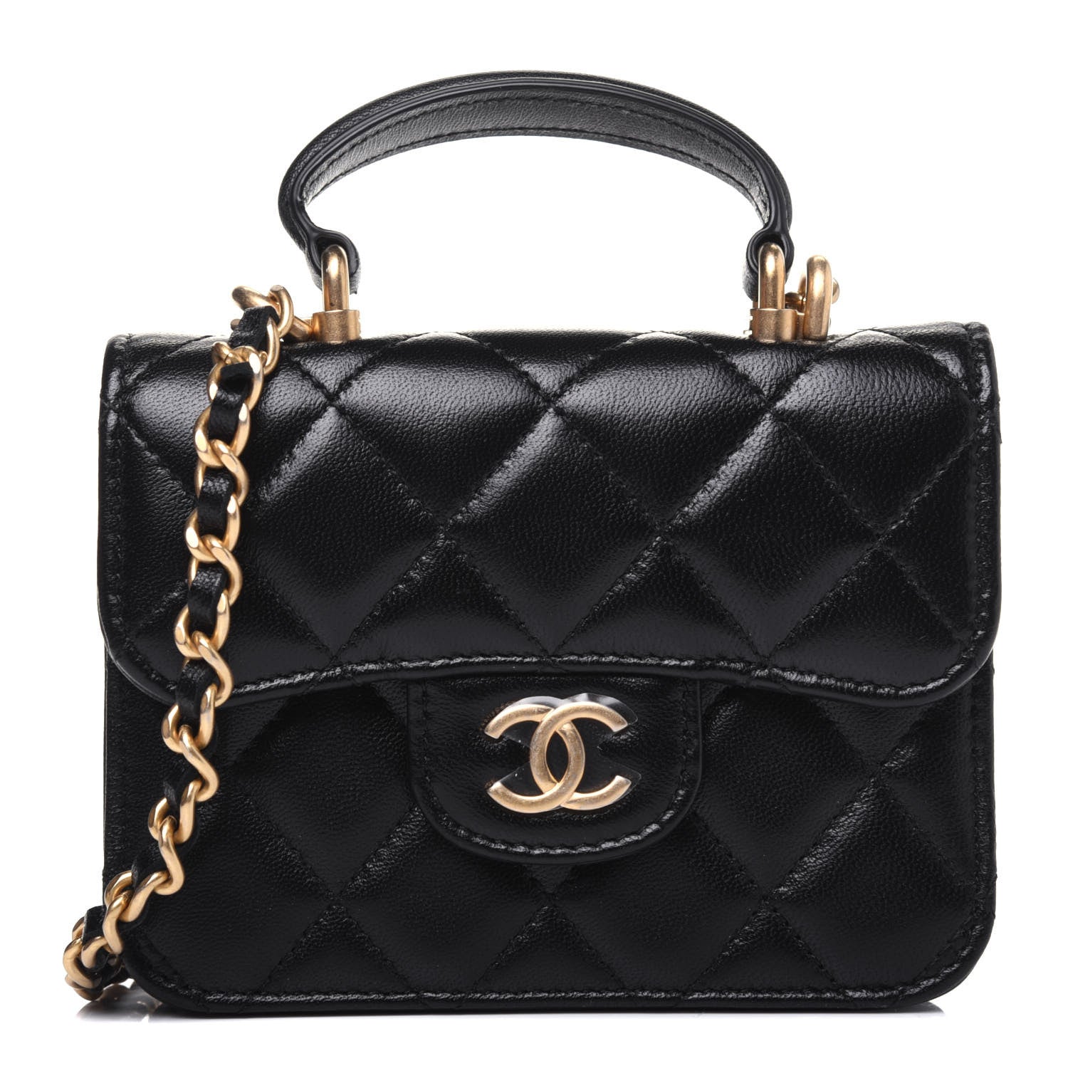 Chanel Lambskin Quilted Top Handle Flap Coin Purse With Chain Black 1 of 12