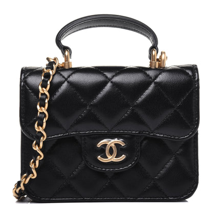 Chanel Lambskin Quilted Top Handle Flap Coin Purse With Chain Black 1 of 12