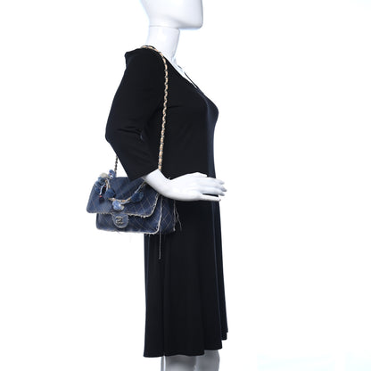 Chanel Denim Quilted Medium Pompom Flap Dark Blue 2 of 9