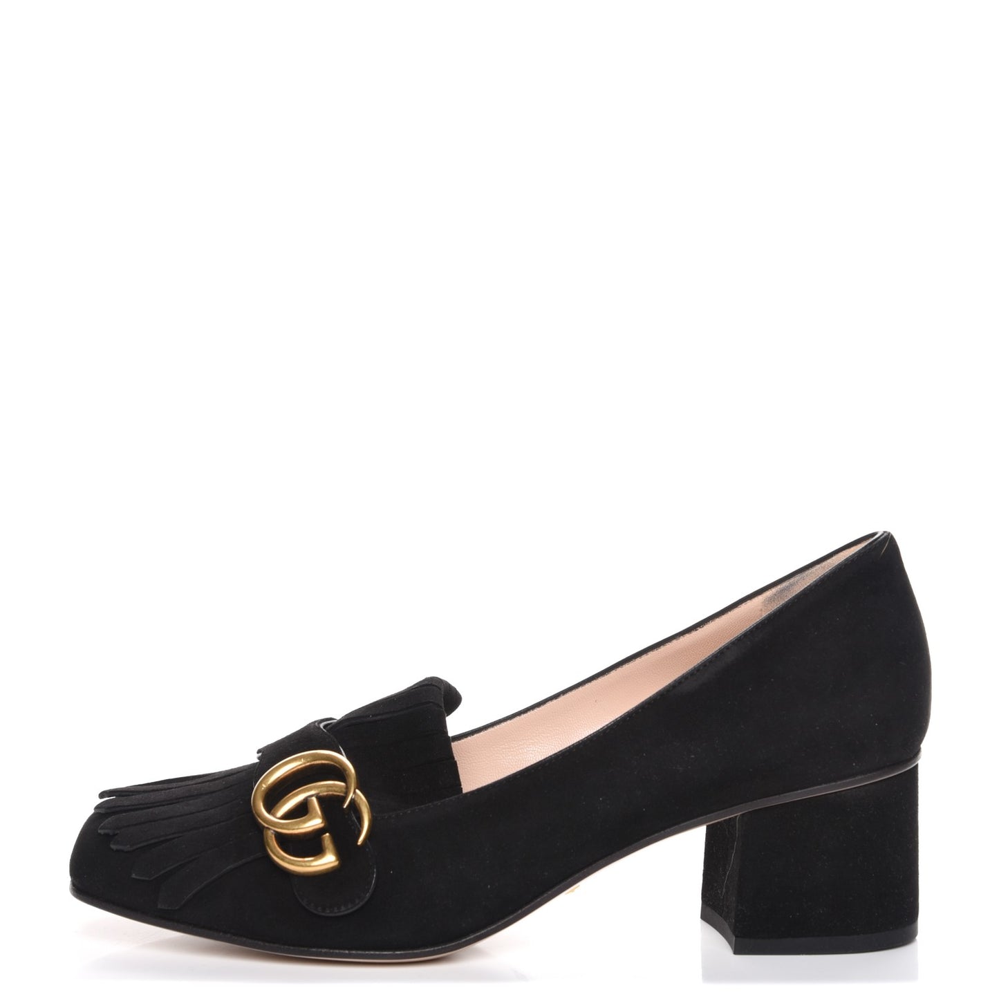 Kid Scamosciato GG Marmont Fringe 50mm Loafer Pumps 38.5 Black