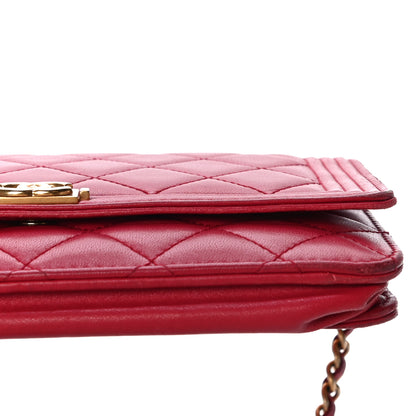 Chanel Lambskin Quilted Boy Wallet On Chain WOC Red 16 of 27