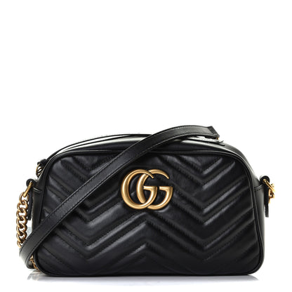 Gucci Calfskin Matelasse Small GG Marmont Chain Shoulder Bag Black 1 of 5