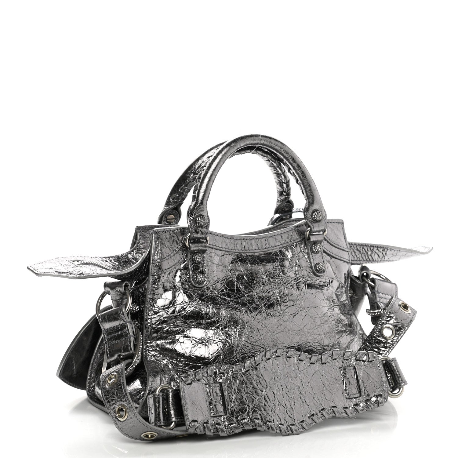 Balenciaga Agneau Arena Crystal Neo Cagole Handbag XS Silver 3 of 10