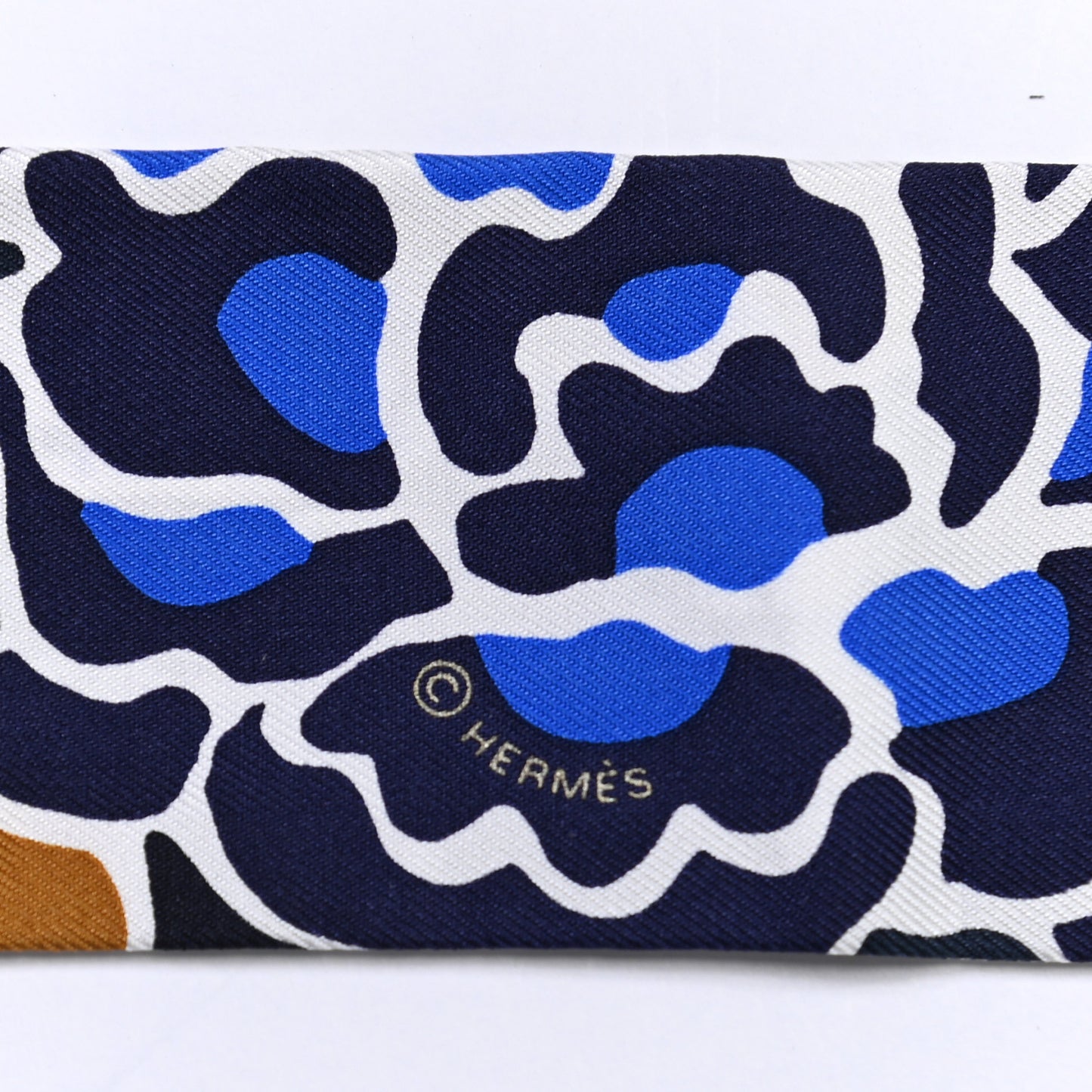 Silk Bingata Twilly Marine Tabac White