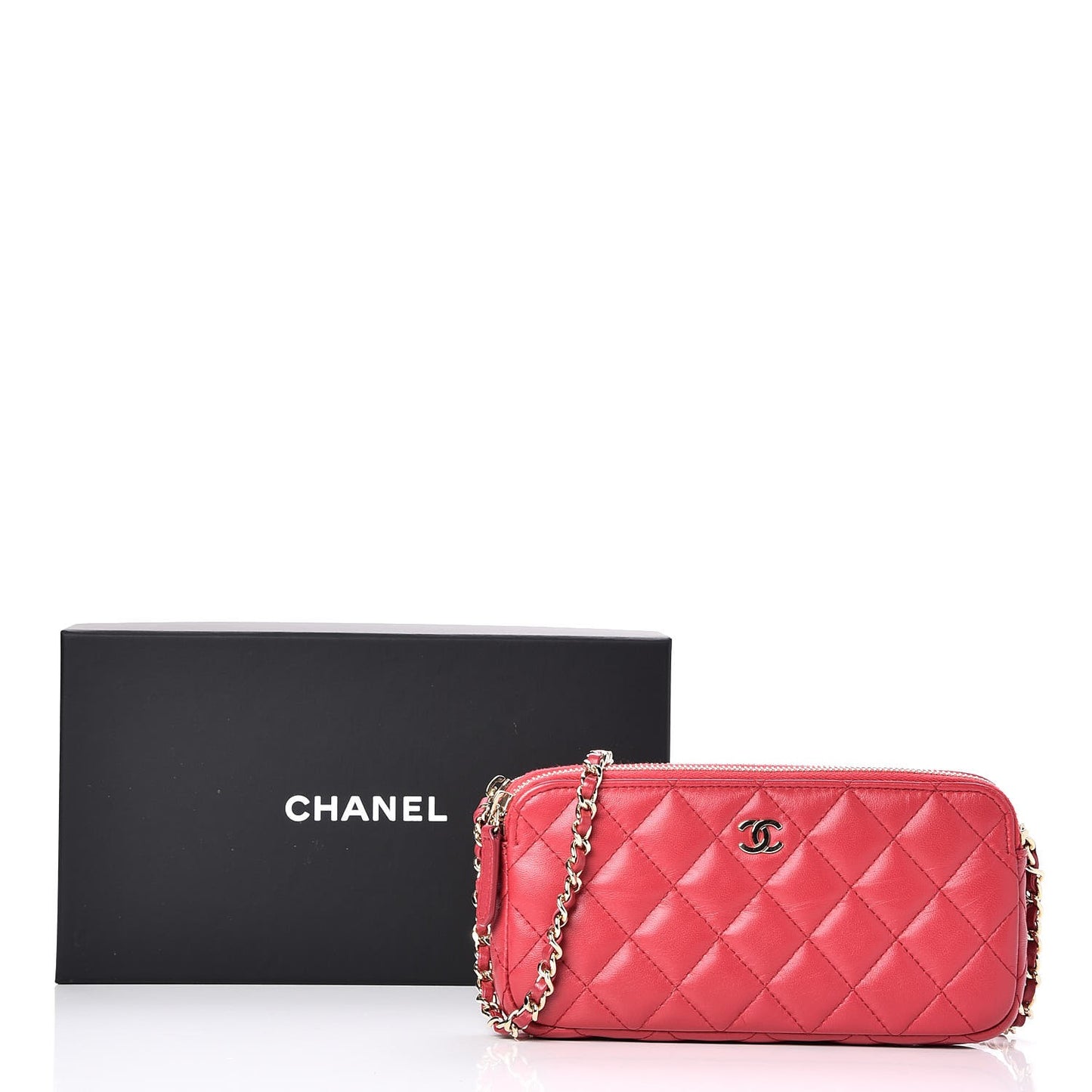 Lambskin Quilted Small Clutch With Chain Dark Pink