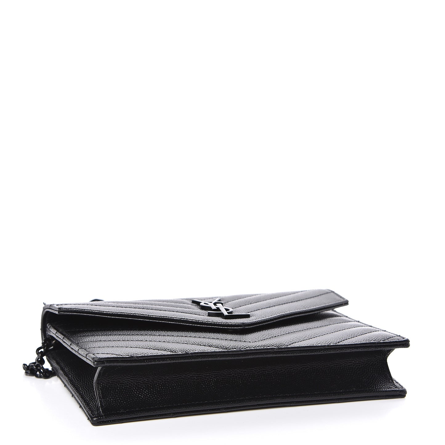 Grain De Poudre Matelasse Chevron Monogram Envelope Chain Wallet Black