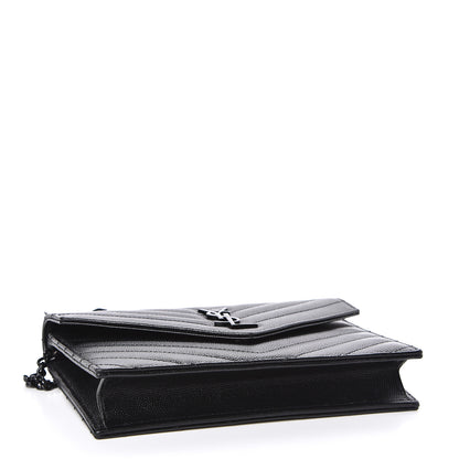 Saint Laurent Grain De Poudre Matelasse Chevron Monogram Envelope Chain Wallet Black 4 of 11