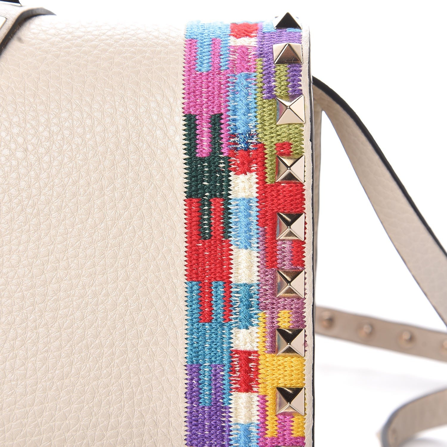 Valentino Garavani Pebbled Calfskin Embroidered Medium Rockstud Flip Lock Crossbody Bag Ivory 7 of 7