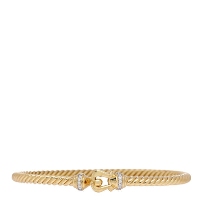 David Yurman 18K Yellow Gold Diamond 3.5mm Buckle Cablespira Bracelet 1 of 4