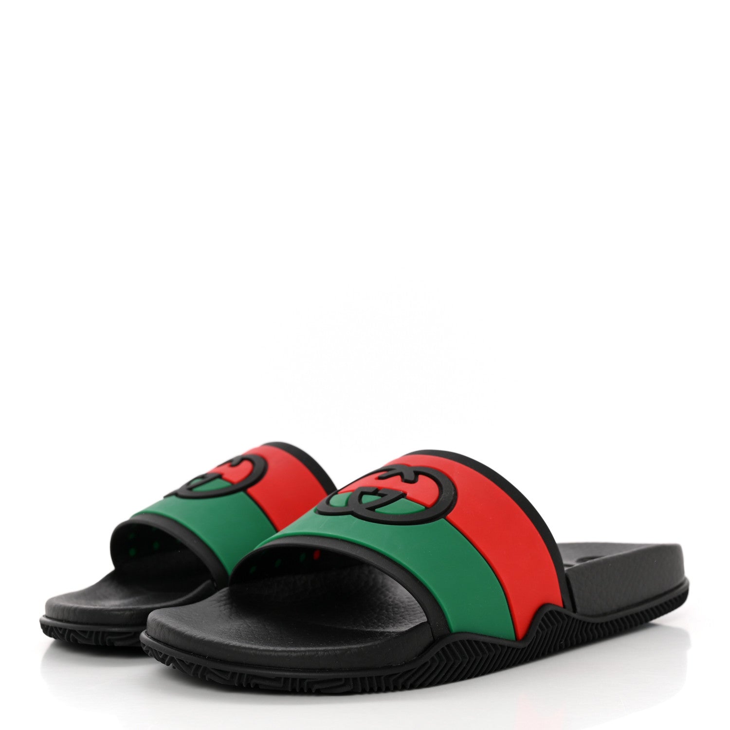 Gucci Rubber Web Womens Interlocking G Slide Sandals 37 Black Green Red 3 of 8