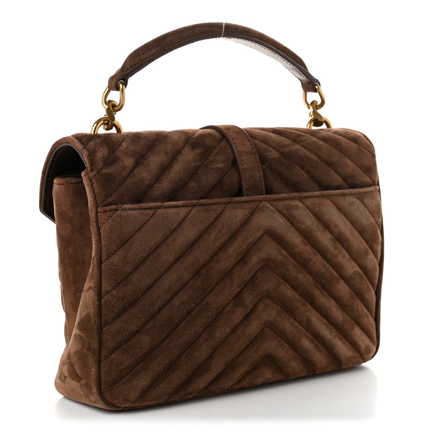 Saint Laurent Suede Matelasse Chevron Monogram Medium College Bag Bark Brown 3 of 10